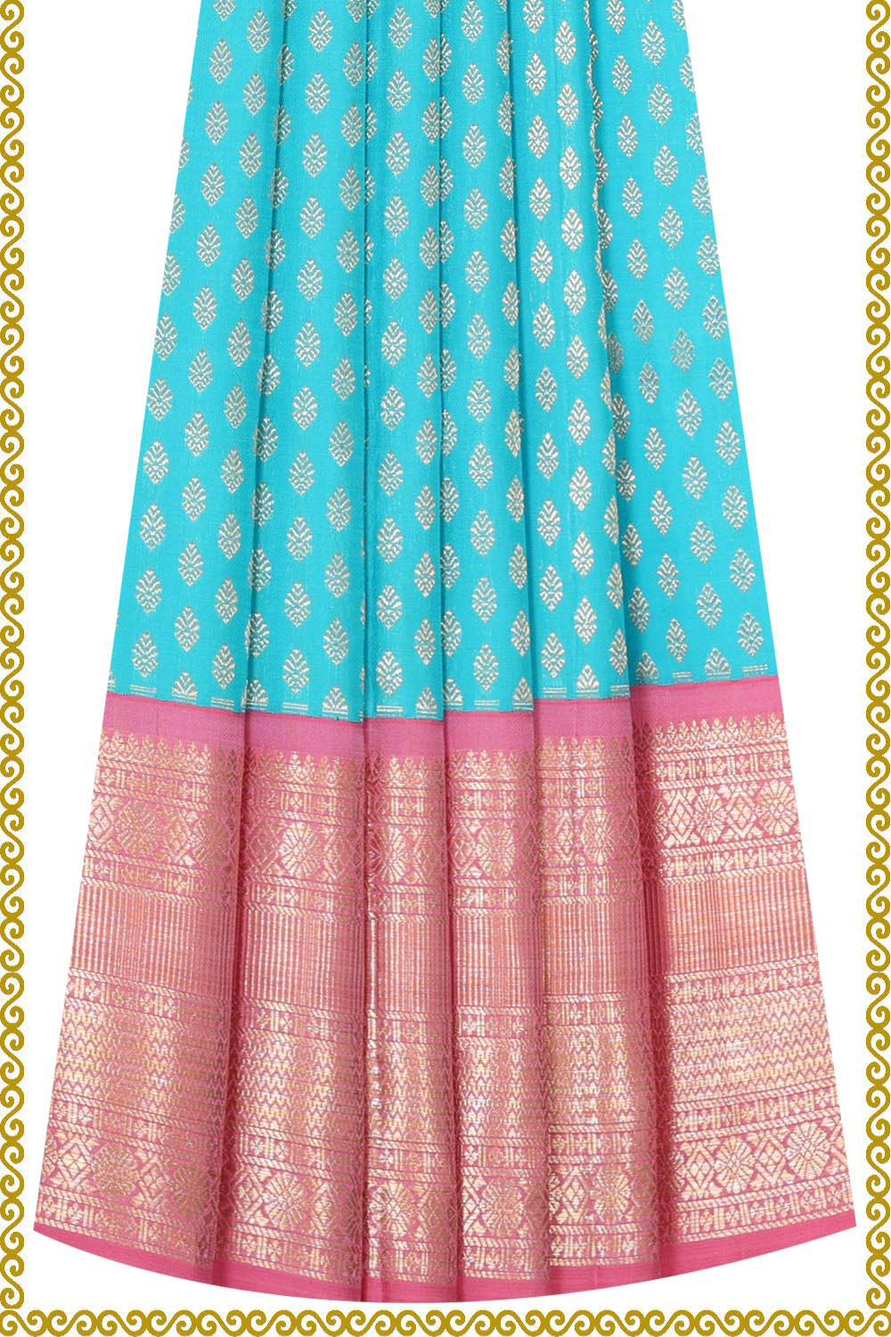 Kanchipattu Sky Blue Pavada Unstitched Set