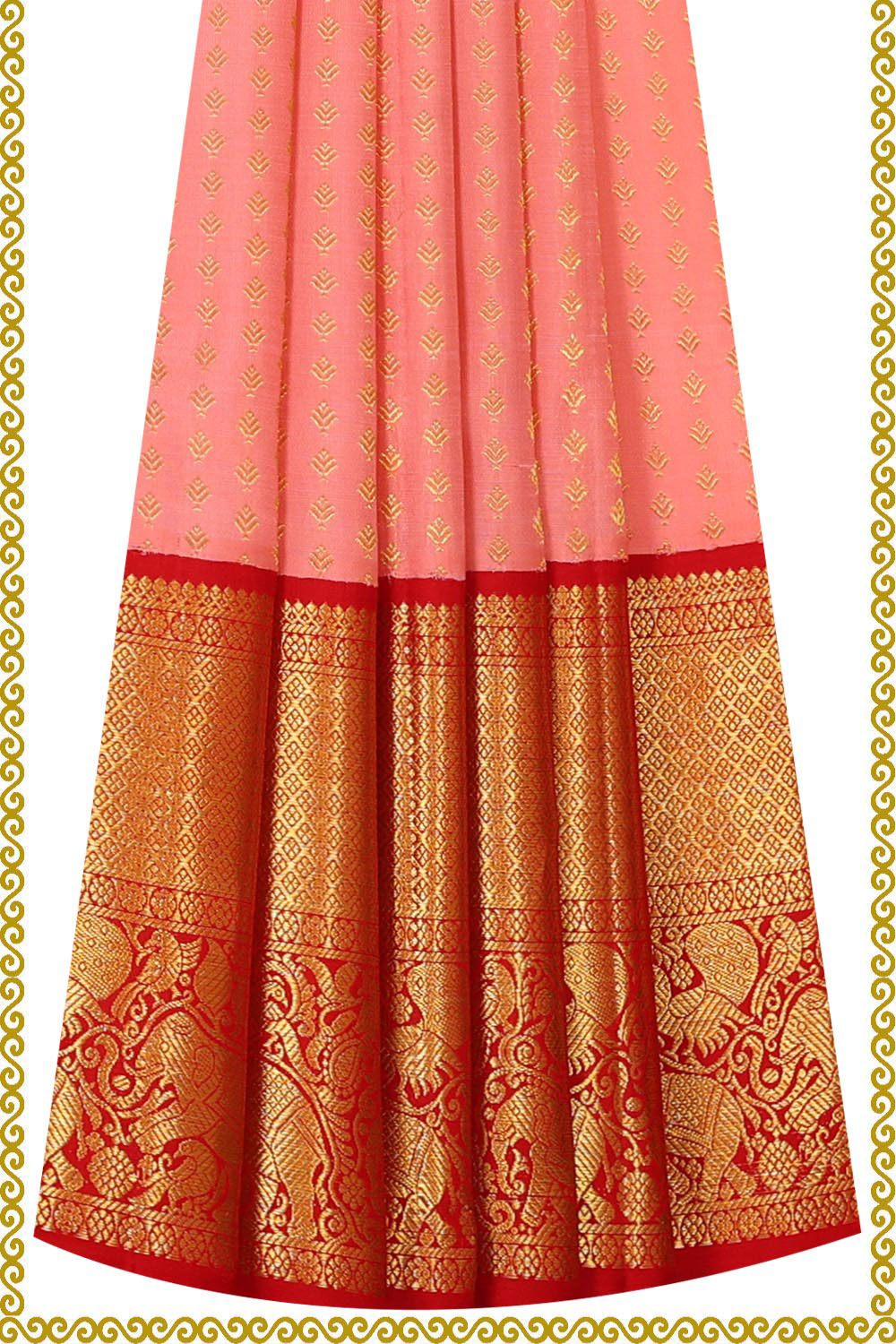 Kanchipattu Peach Pavada Unstitched Set