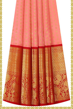 Image of Kanchipattu Peach Pavada Unstitched Set