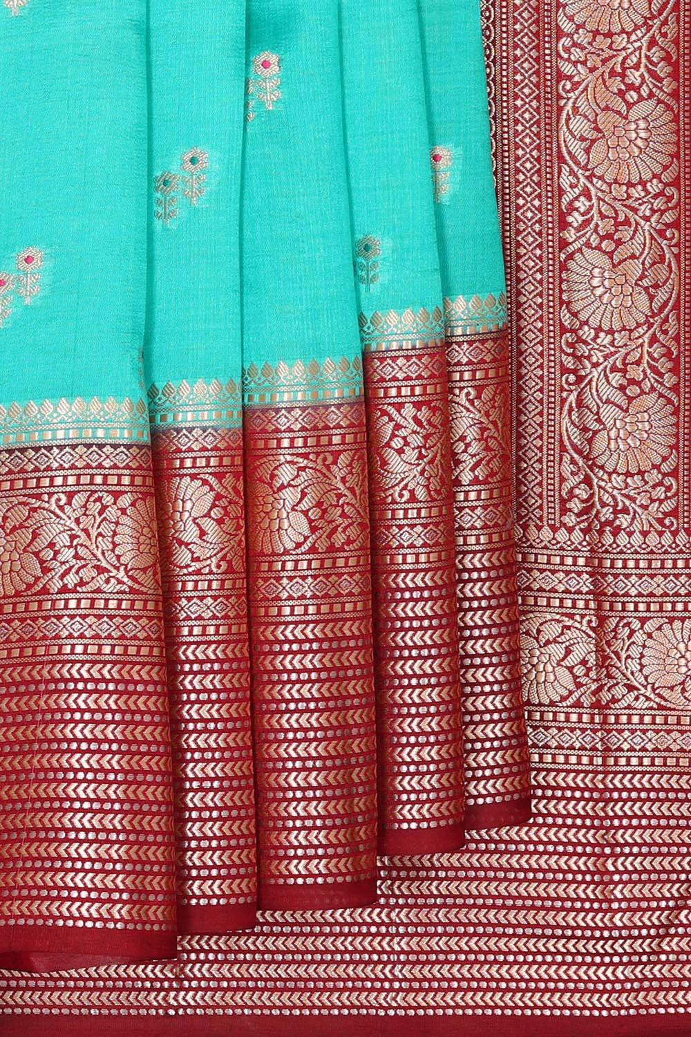 Collection of Banarasi Chiniya Silk Turquoise Blue Saree in a gallery layout