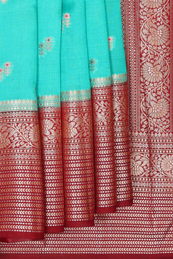 Collection of Banarasi Chiniya Silk Turquoise Blue Saree in a gallery layout