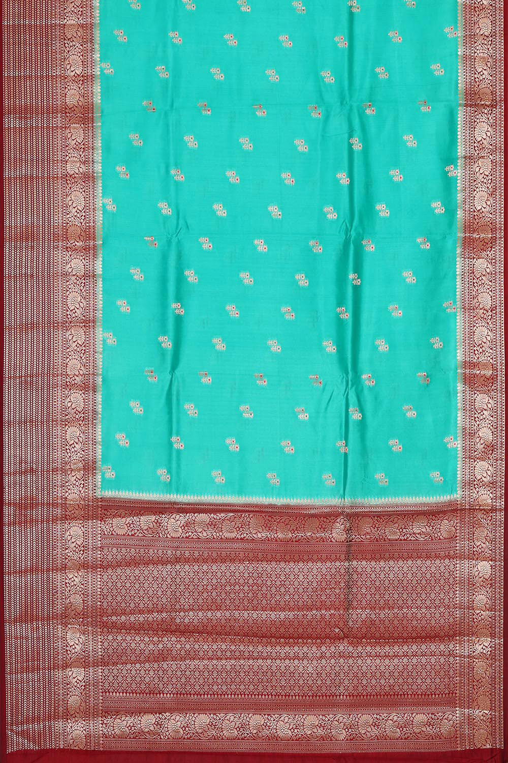 Collection of Banarasi Chiniya Silk Turquoise Blue Saree in a gallery layout