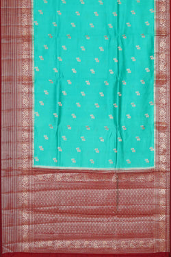 Collection of Banarasi Chiniya Silk Turquoise Blue Saree in a gallery layout