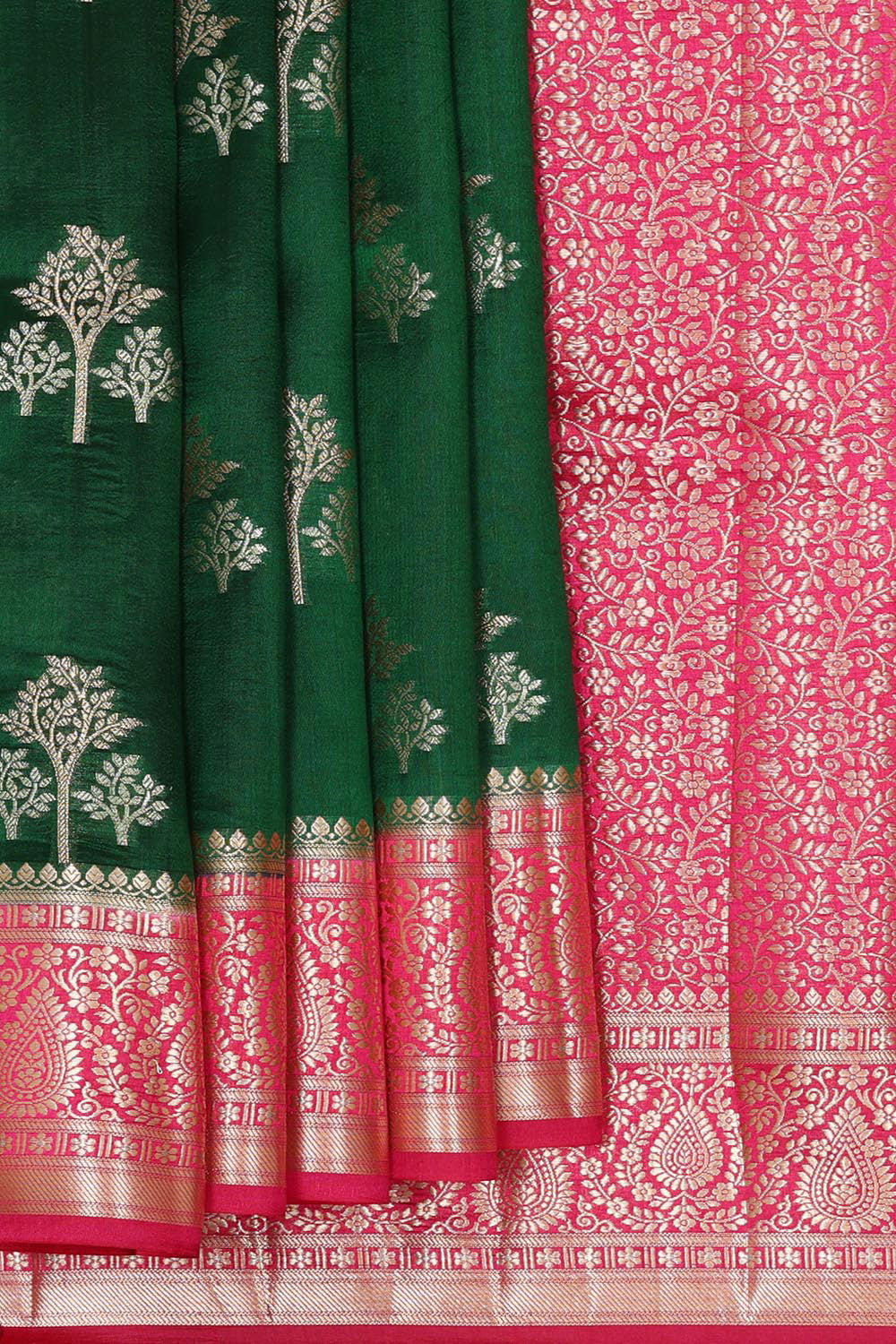 Collection of Banarasi Chiniya Silk Bottle Green Saree in a gallery layout