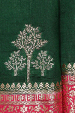 Collection of Banarasi Chiniya Silk Bottle Green Saree in a gallery layout