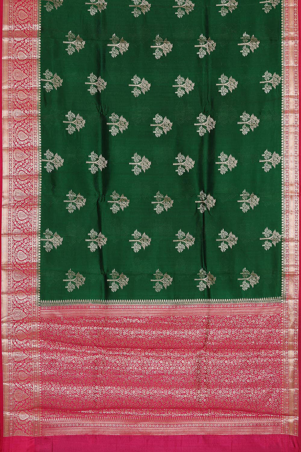 Collection of Banarasi Chiniya Silk Bottle Green Saree in a gallery layout