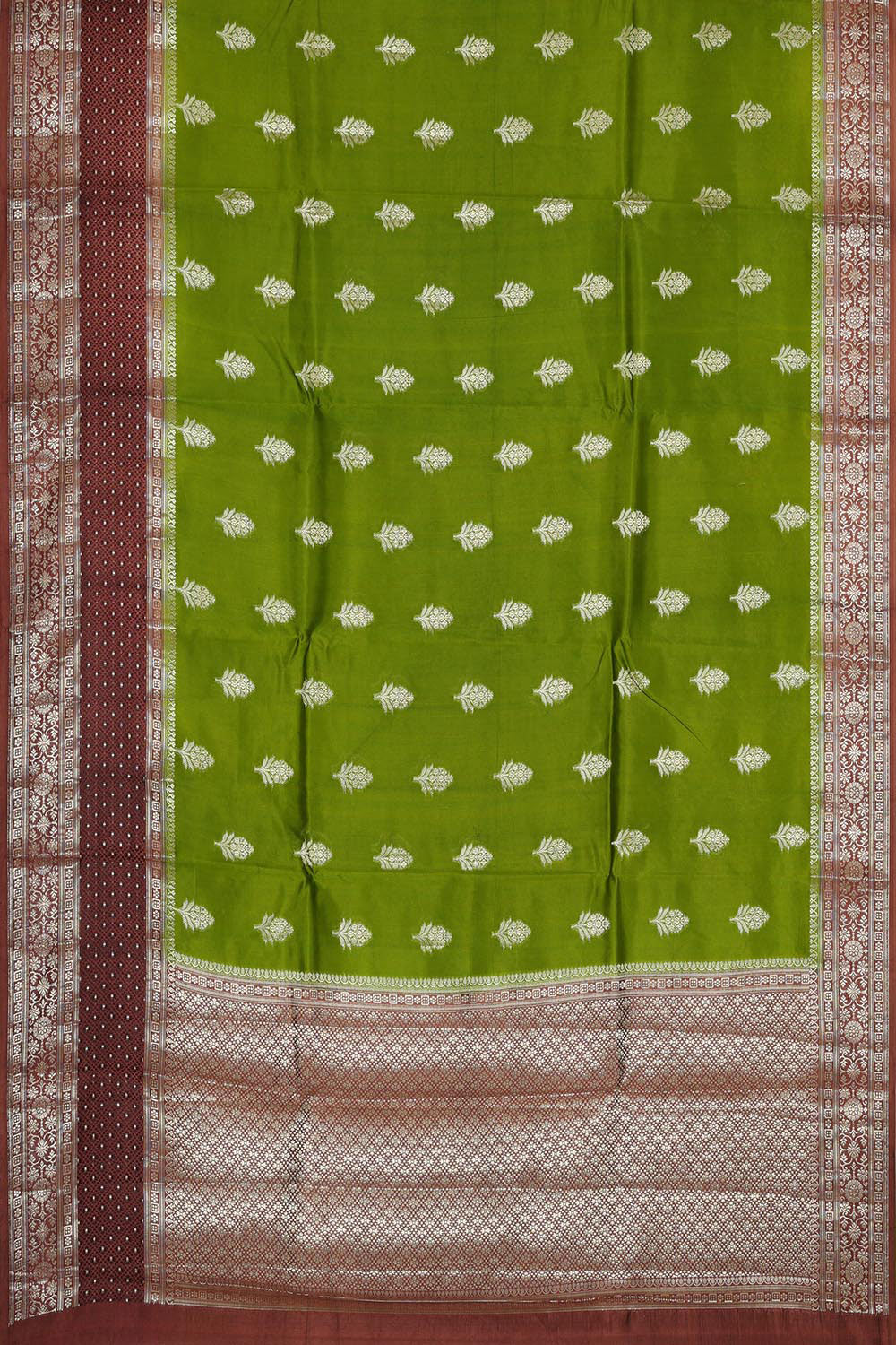 Collection of Banarasi Chiniya Silk Leaf Green Saree in a gallery layout