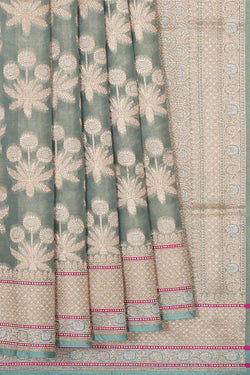 Collection of Banarasi Silk Greenish Grey Tissue Saree in a gallery layout