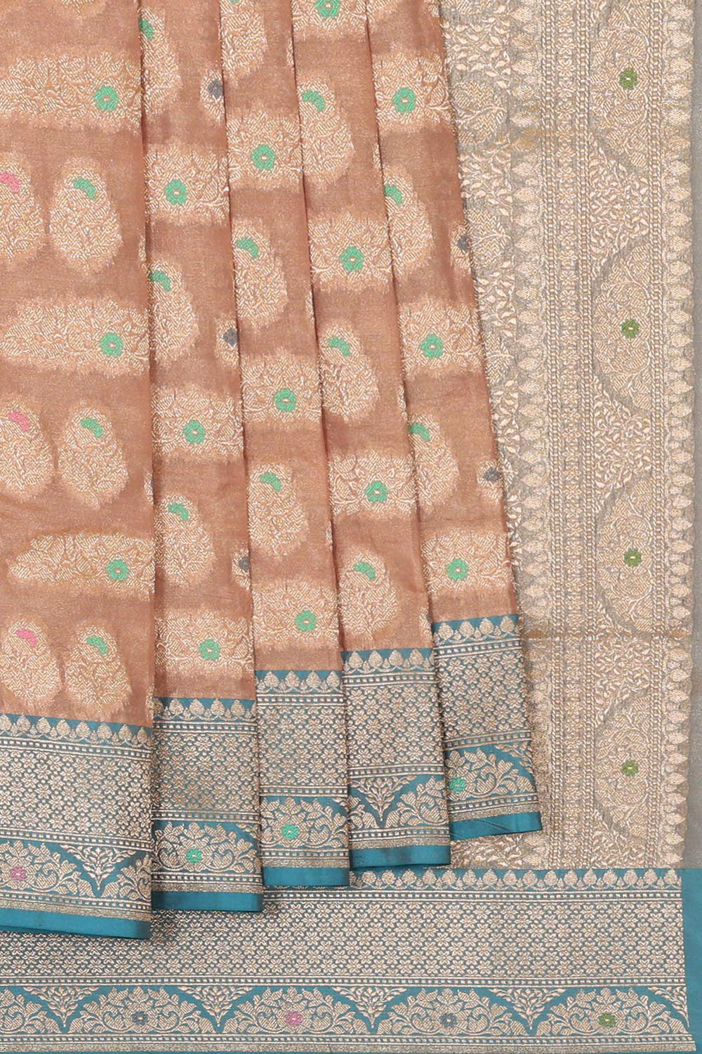 Collection of Banarasi Silk Creamy Brown Tissue Saree in a gallery layout