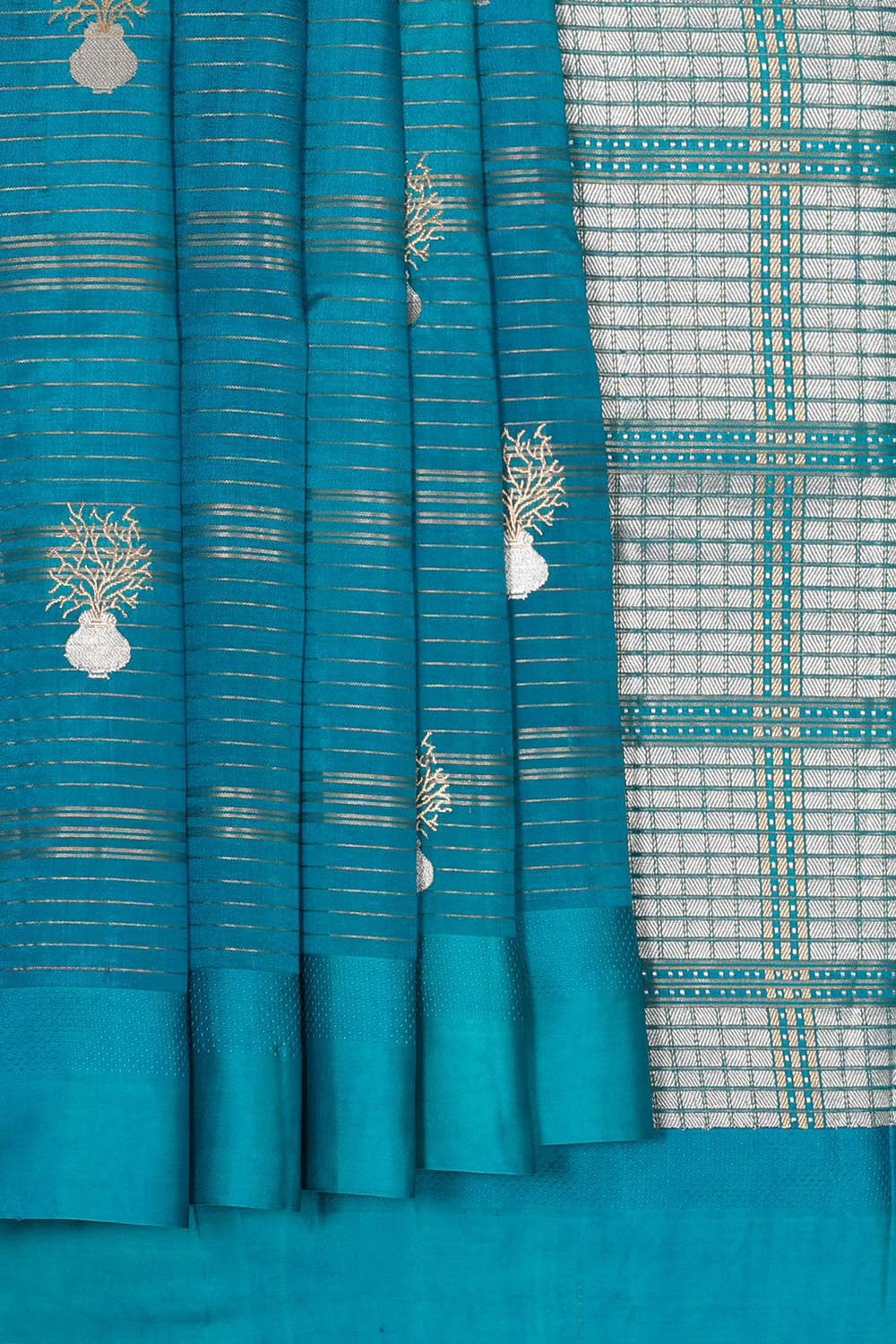 Collection of Banarasi Chiniya Silk Teal Blue Saree in a gallery layout