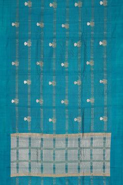 Collection of Banarasi Chiniya Silk Teal Blue Saree in a gallery layout