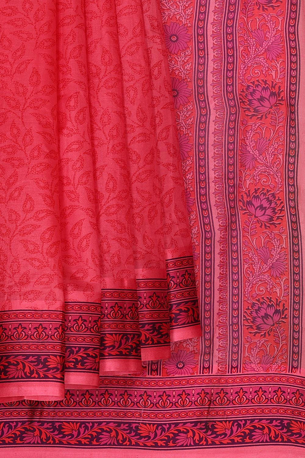 Printed Pink Silk Saree