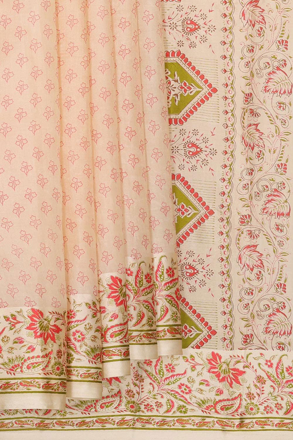 Printed Cream Silk Saree