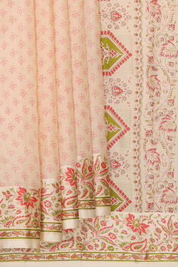 Image of Printed Cream Silk Saree