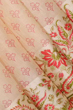 Image of Printed Cream Silk Saree