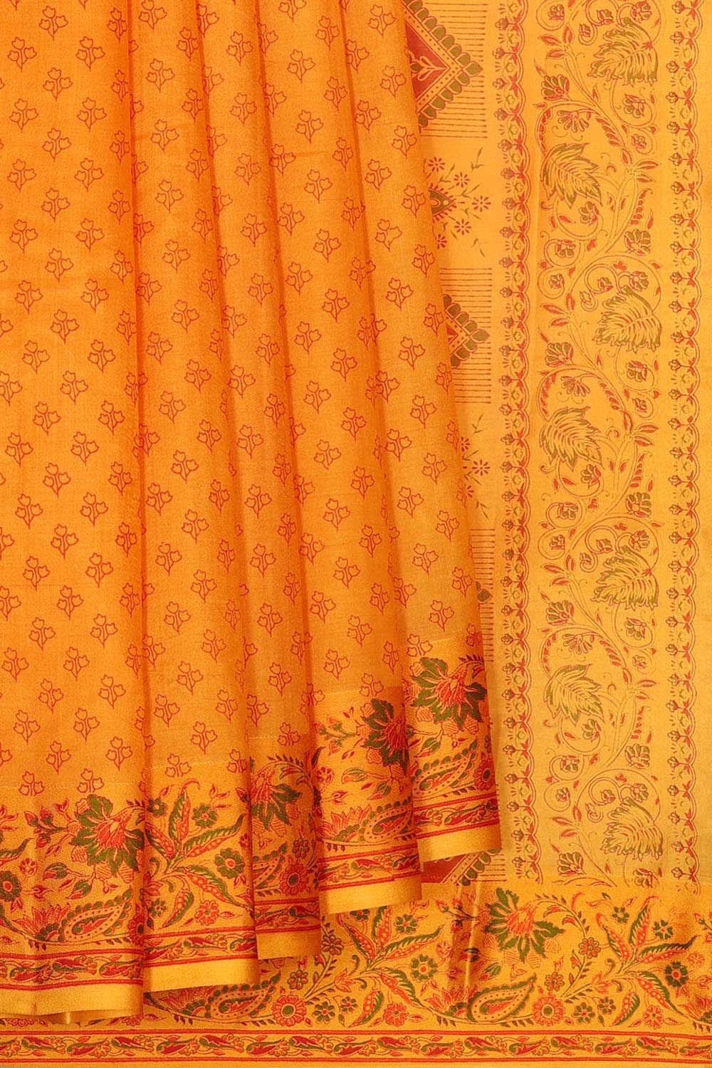 Printed Mustard Yellow Silk Saree