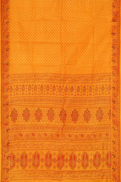 Image of Printed Mustard Yellow Silk Saree