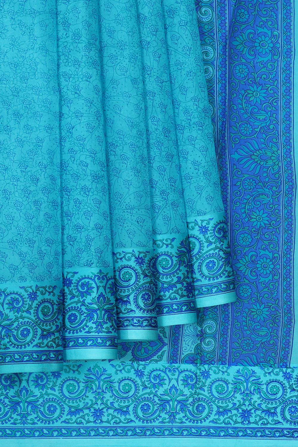 Printed Light Blue Silk Saree