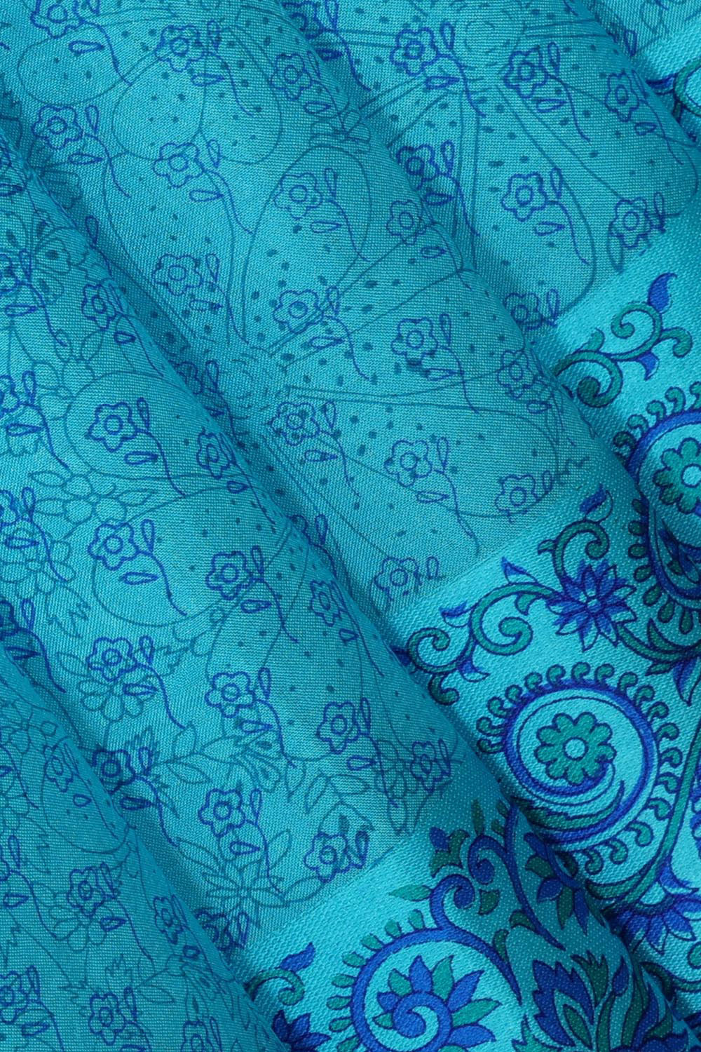 Printed Light Blue Silk Saree