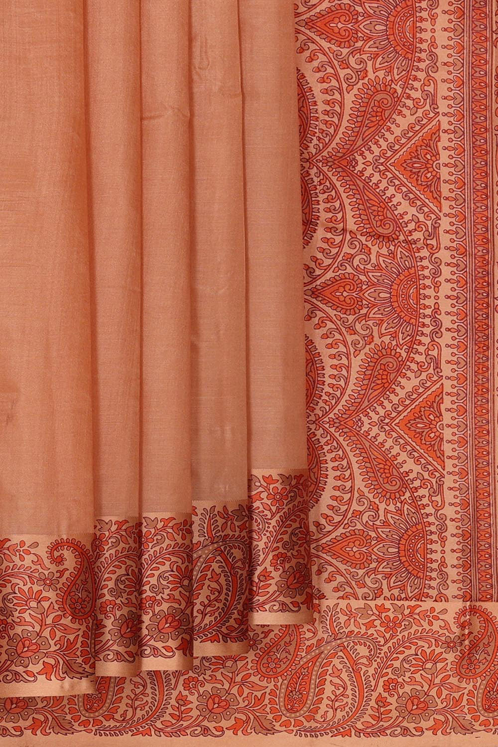 Printed Peach Brown Silk Saree