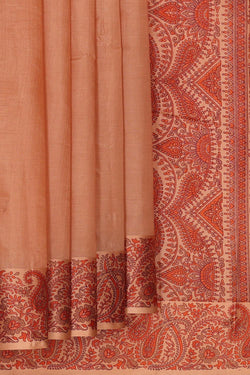 Image of Printed Peach Brown Silk Saree