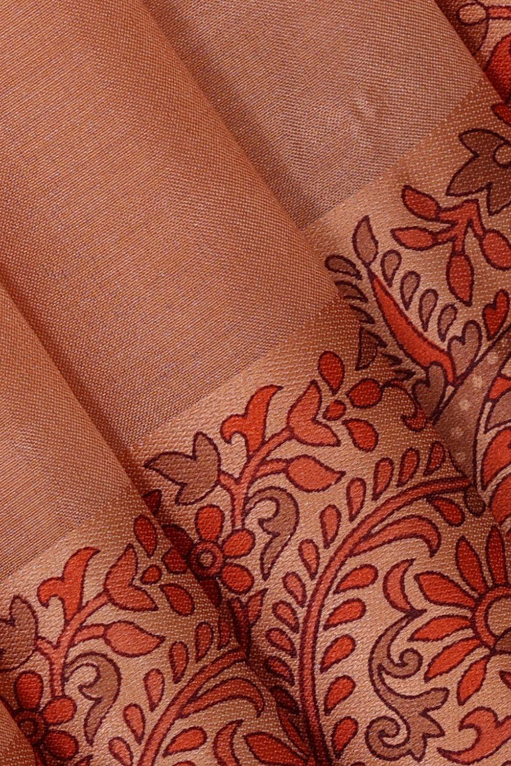 Printed Peach Brown Silk Saree