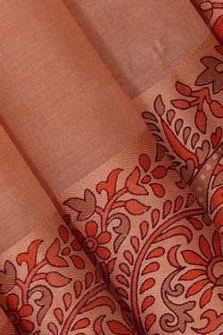 Image of Printed Peach Brown Silk Saree