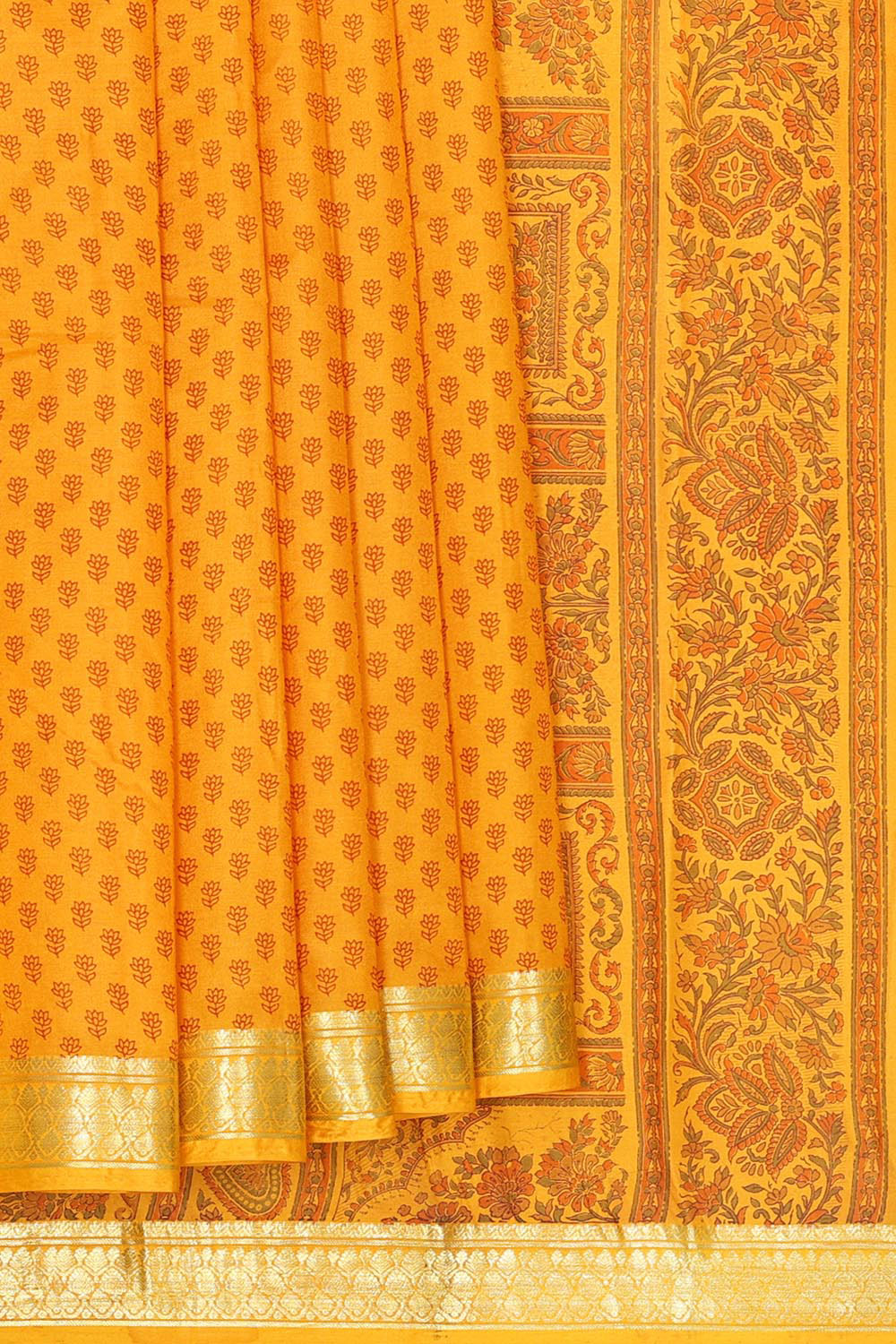 Printed Mustard Yellow Silk Saree