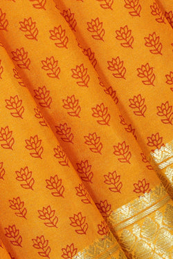 Image of Printed Mustard Yellow Silk Saree