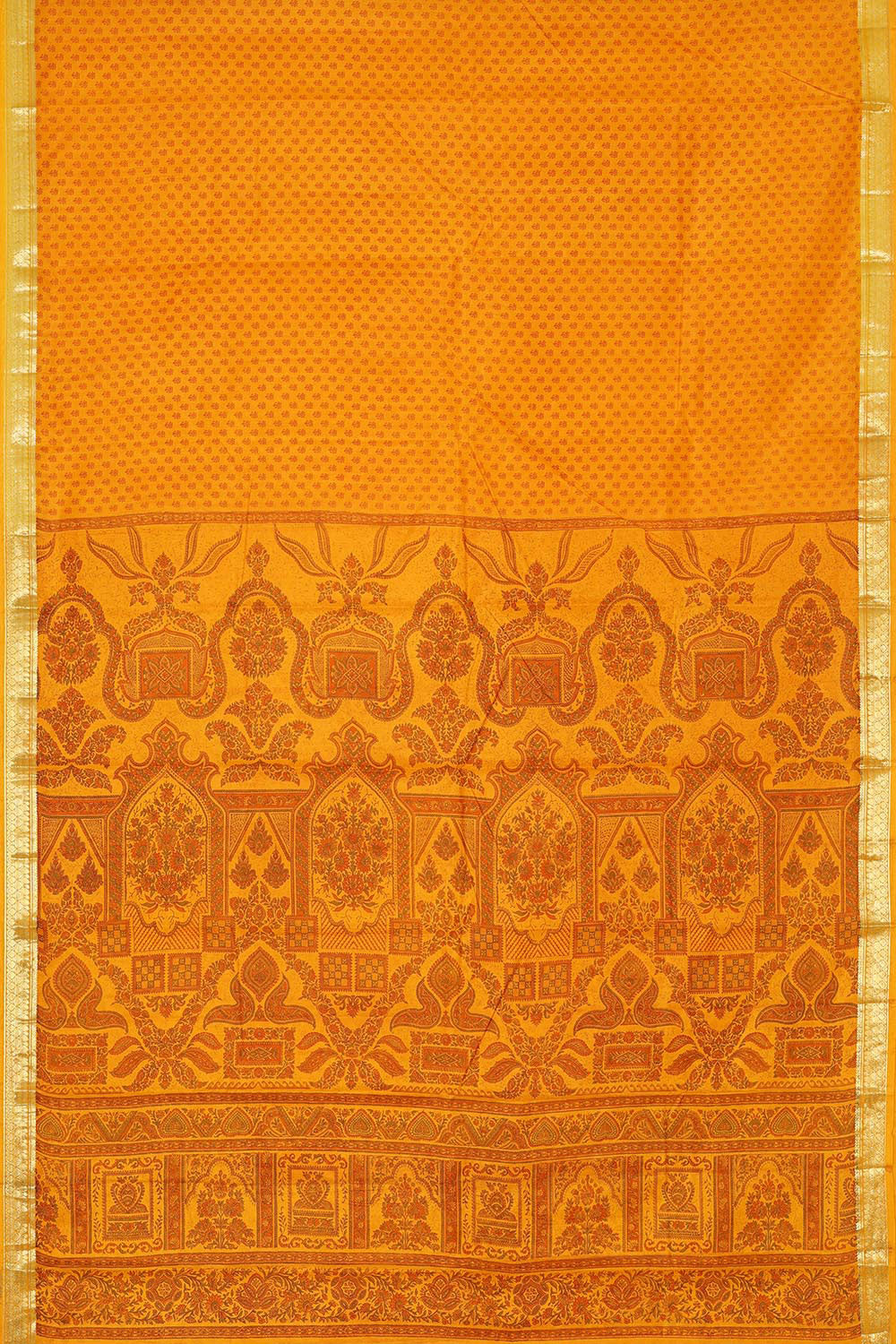 Printed Mustard Yellow Silk Saree