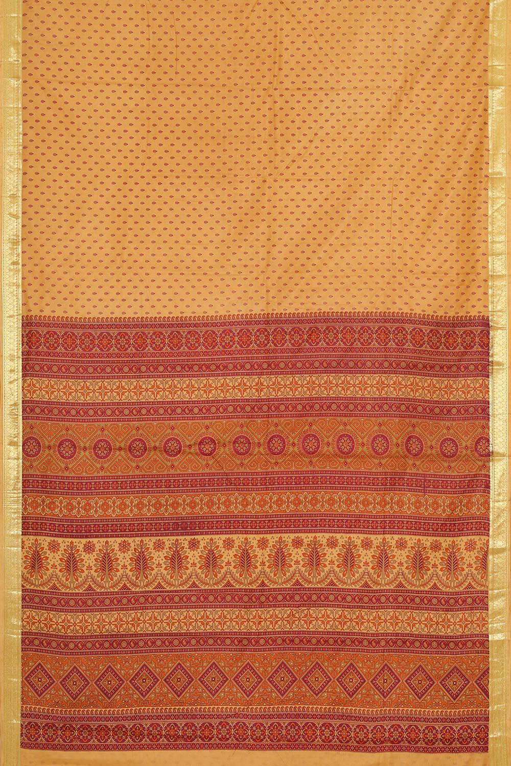 Image of Printed Creamy Yellow Silk Saree