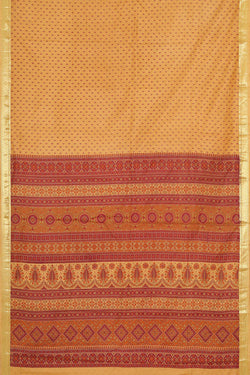 Image of Printed Creamy Yellow Silk Saree