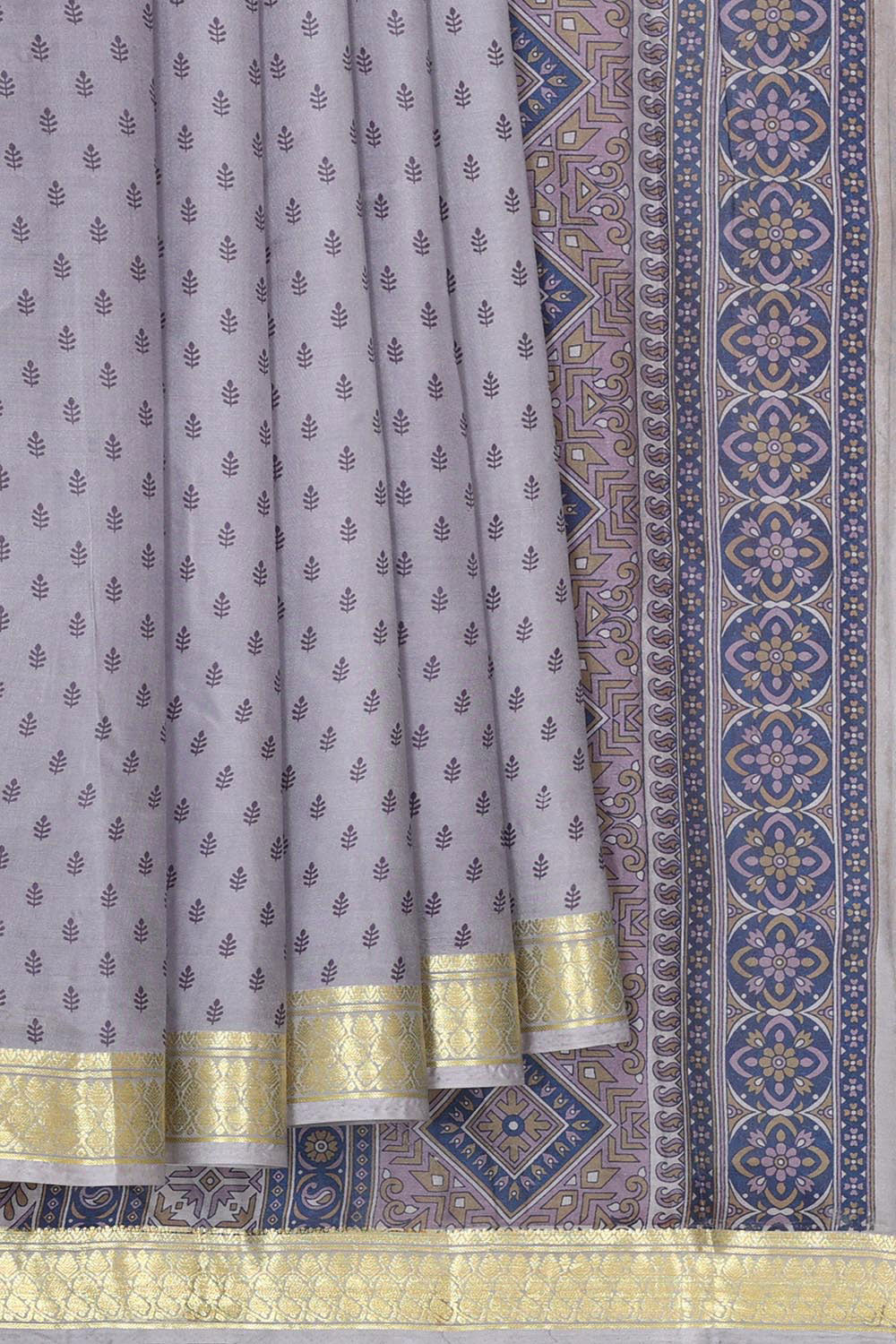 Printed Grey Silk Saree