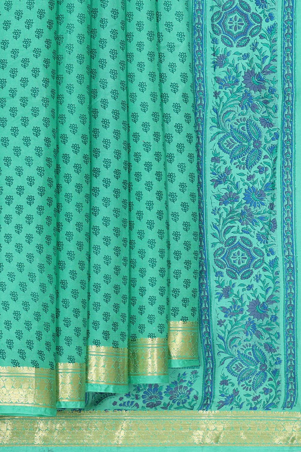 Printed Light Sea Green Silk Saree