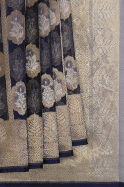 Image of Banarasi Kora Navy Blue Saree
