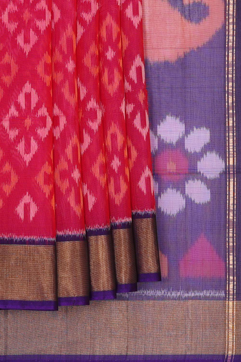 Ikat Silk Cotton Rani Pink Saree