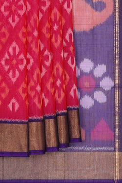 Image of Ikat Silk Cotton Rani Pink Saree