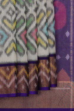 Image of Ikat Silk Cotton Off- White Saree