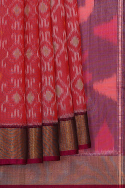 Image of Ikat Silk Cotton Light Red Saree