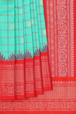 Image of Gadwal Silk Aqua Blue Saree