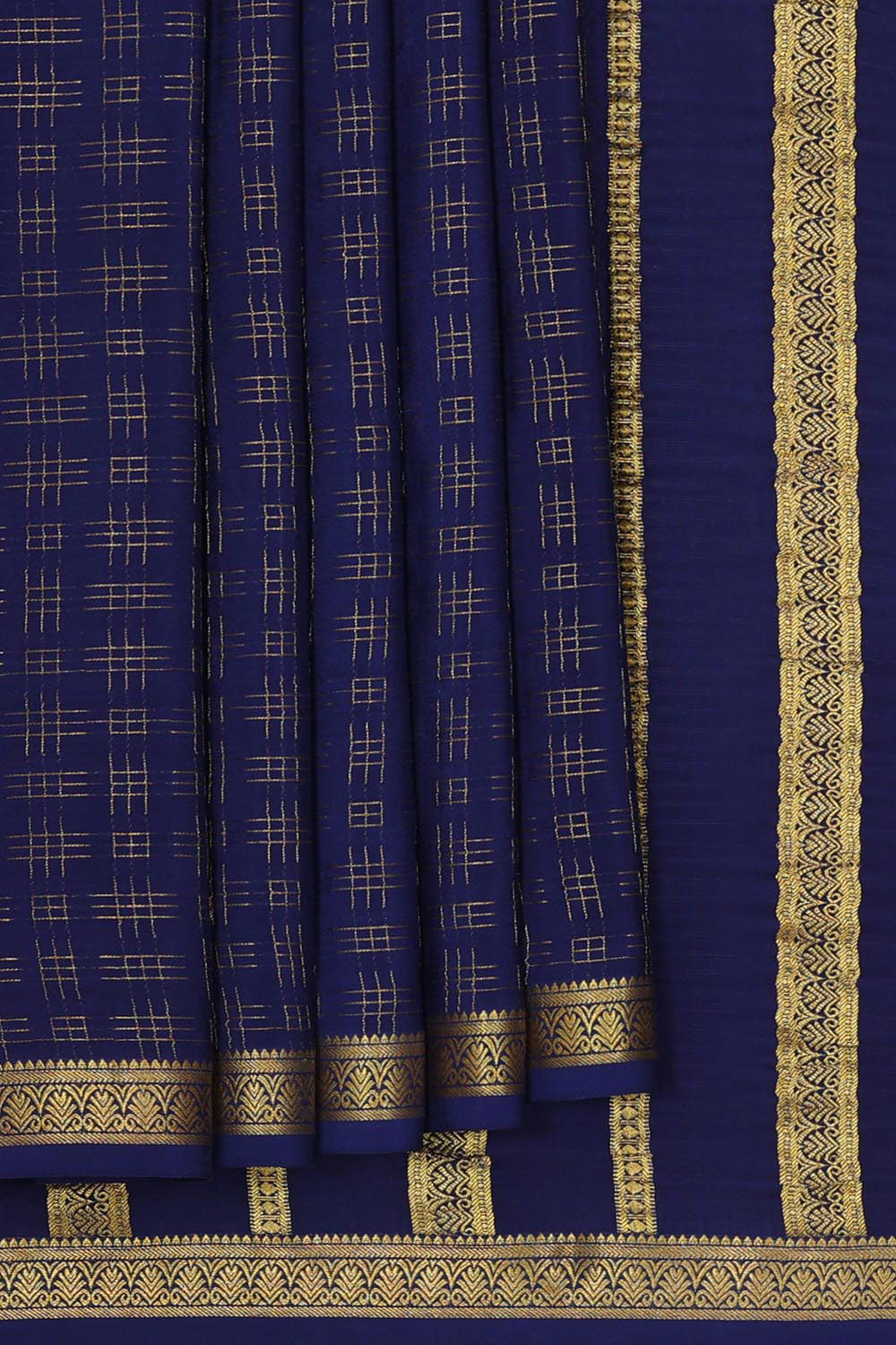 Collection of Mysore Binny Crepe Silk Navy Blue Saree in a gallery layout