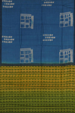 Image of Printed Tussar Silk Dark Blue Saree