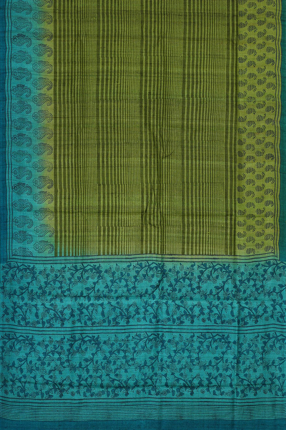 Printed Tussar Golden Green Saree