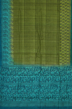 Image of Printed Tussar Golden Green Saree