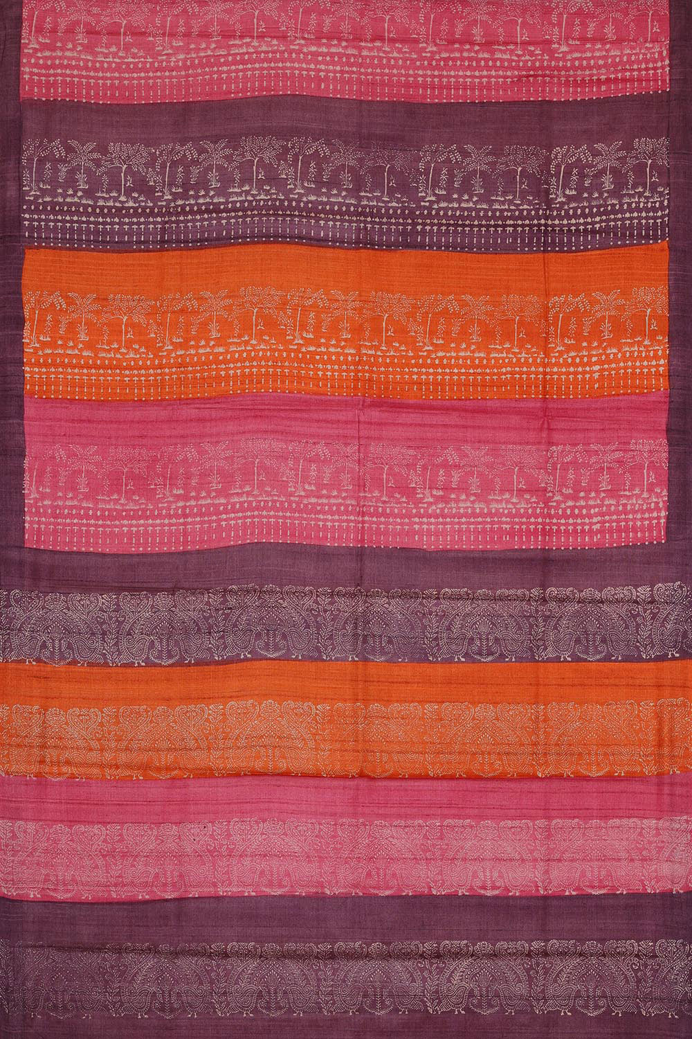 Printed Tussar Silk Multicolour Saree