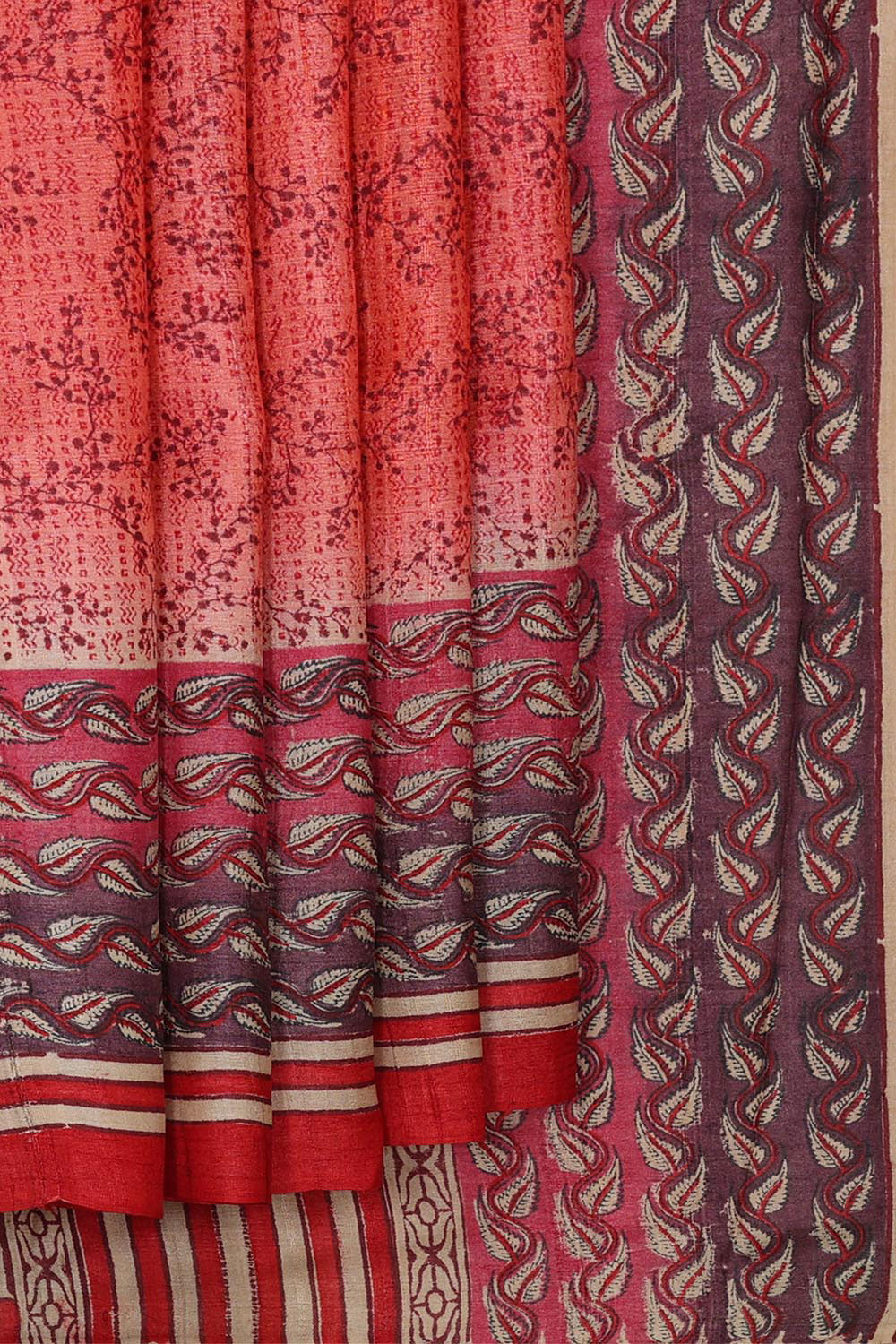 Printed Tussar Silk Light Red Saree