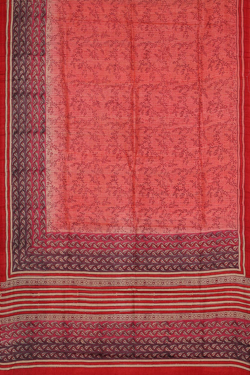 Printed Tussar Silk Light Red Saree