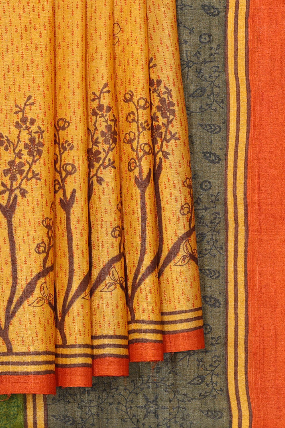 Printed Tussar Silk Yellow Saree