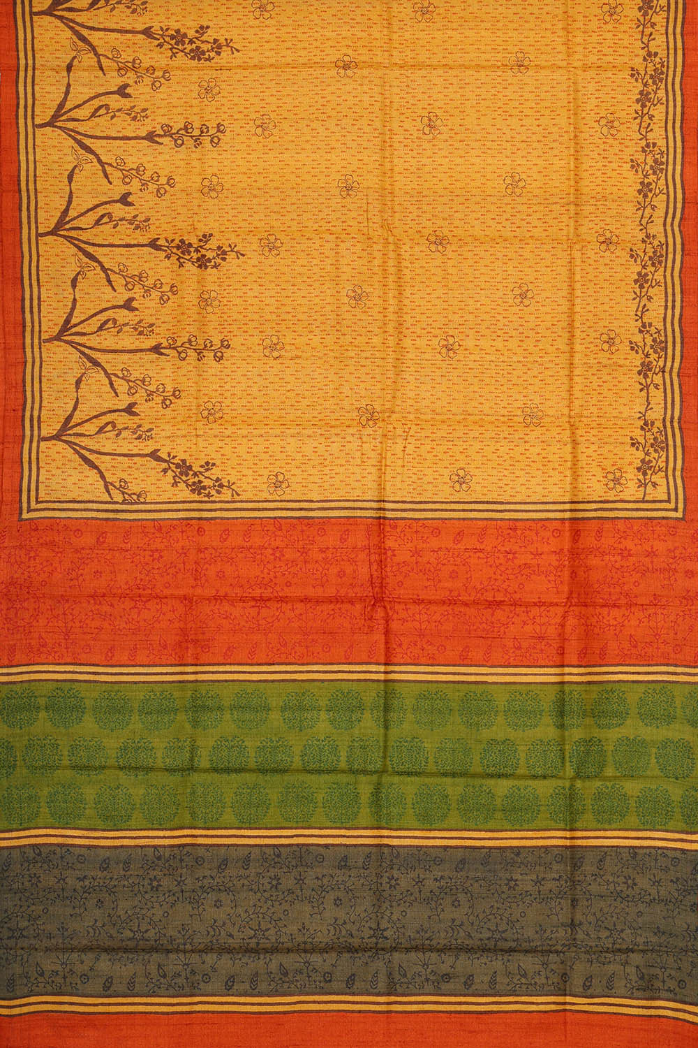 Printed Tussar Silk Yellow Saree