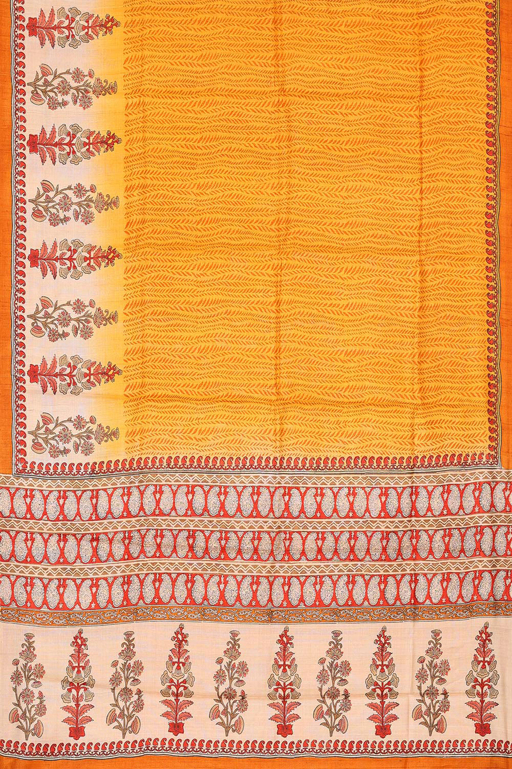 Printed Tussar Silk Mustard Yellow Saree